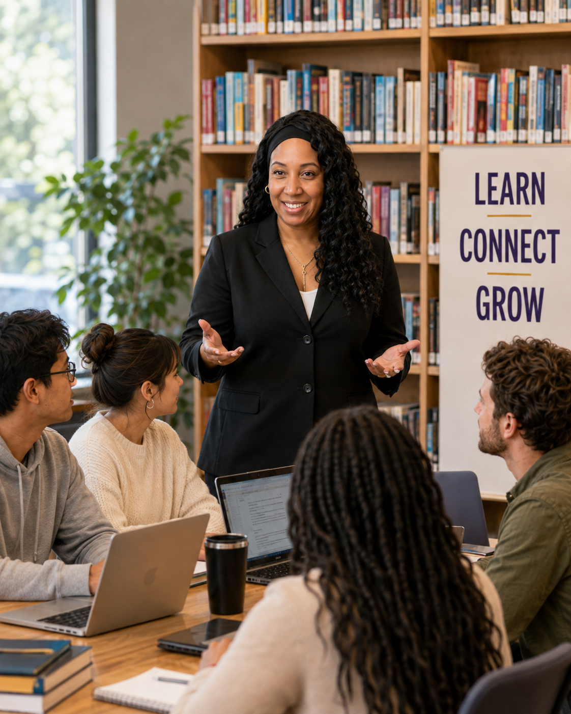 Kisha Sims facilitating a hands-on AI workshop at a library
